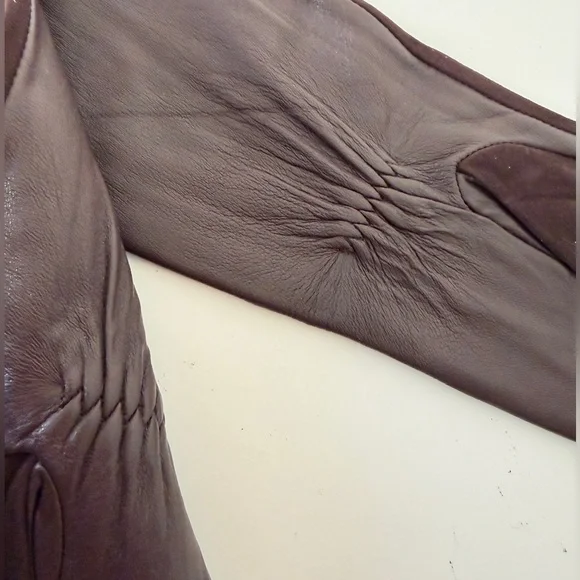 NWT Long Leather & Suede Opera Gloves Brown Premium 6.5 - Picture 4 of 9